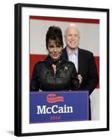 Sarah Palin Talks at a Campaign Rally for Senator John McCain at Pima County Fairgrounds in Tucson-null-Framed Photographic Print