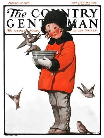"Little Girl Feeding Birds," Country Gentleman Cover, January 31, 1925