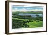 Saranac Lake, New York - Aerial View of Saranac Inn Golf Course and Mountains-Lantern Press-Framed Art Print