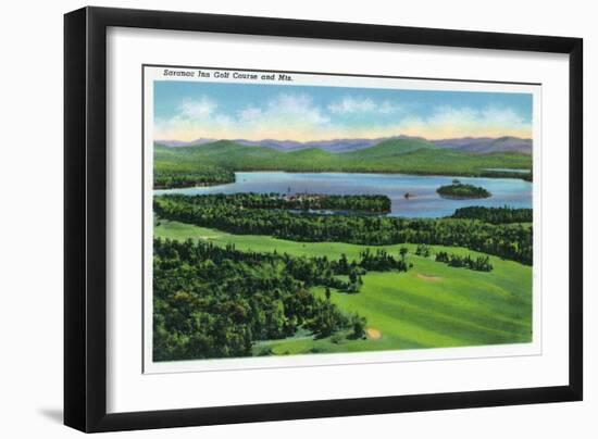 Saranac Lake, New York - Aerial View of Saranac Inn Golf Course and Mountains-Lantern Press-Framed Art Print