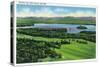 Saranac Lake, New York - Aerial View of Saranac Inn Golf Course and Mountains-Lantern Press-Stretched Canvas