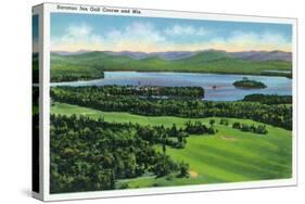 Saranac Lake, New York - Aerial View of Saranac Inn Golf Course and Mountains-Lantern Press-Stretched Canvas