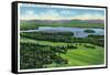 Saranac Lake, New York - Aerial View of Saranac Inn Golf Course and Mountains-Lantern Press-Framed Stretched Canvas