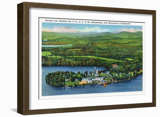 Saranac Lake, New York - Aerial View of Saranac Inn-Lantern Press-Framed Art Print