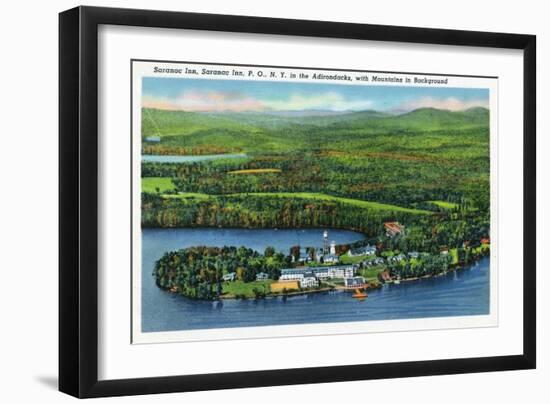 Saranac Lake, New York - Aerial View of Saranac Inn-Lantern Press-Framed Art Print