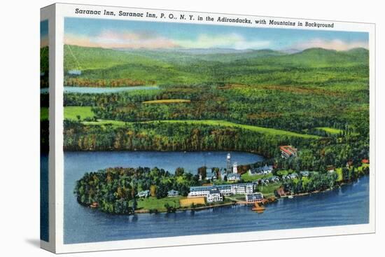 Saranac Lake, New York - Aerial View of Saranac Inn-Lantern Press-Stretched Canvas