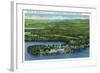 Saranac Lake, New York - Aerial View of Saranac Inn-Lantern Press-Framed Art Print