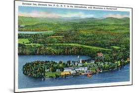 Saranac Lake, New York - Aerial View of Saranac Inn-Lantern Press-Mounted Art Print
