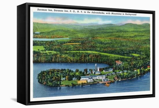 Saranac Lake, New York - Aerial View of Saranac Inn-Lantern Press-Framed Stretched Canvas