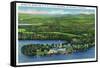 Saranac Lake, New York - Aerial View of Saranac Inn-Lantern Press-Framed Stretched Canvas