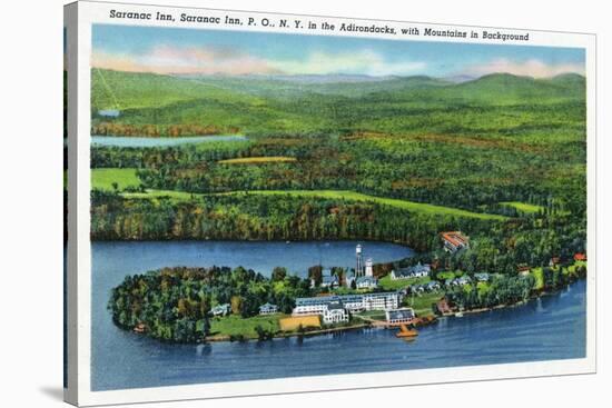 Saranac Lake, New York - Aerial View of Saranac Inn-Lantern Press-Stretched Canvas