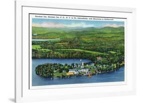 Saranac Lake, New York - Aerial View of Saranac Inn-Lantern Press-Framed Premium Giclee Print