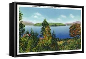 Saranac Lake, New York - Eagle Island and Lower Saranac Lake View-Lantern Press-Framed Stretched Canvas