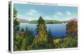 Saranac Lake, New York - Eagle Island and Lower Saranac Lake View-Lantern Press-Stretched Canvas