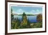 Saranac Lake, New York - Eagle Island and Lower Saranac Lake View-Lantern Press-Framed Premium Giclee Print