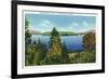 Saranac Lake, New York - Eagle Island and Lower Saranac Lake View-Lantern Press-Framed Premium Giclee Print