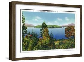 Saranac Lake, New York - Eagle Island and Lower Saranac Lake View-Lantern Press-Framed Art Print