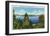 Saranac Lake, New York - Eagle Island and Lower Saranac Lake View-Lantern Press-Framed Art Print