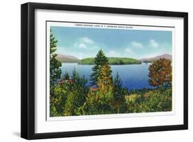 Saranac Lake, New York - Eagle Island and Lower Saranac Lake View-Lantern Press-Framed Art Print