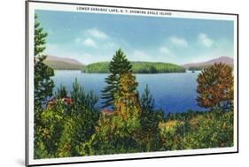 Saranac Lake, New York - Eagle Island and Lower Saranac Lake View-Lantern Press-Mounted Art Print