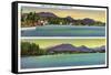 Saranac Lake, New York - Two Views of Lake Flower-Lantern Press-Framed Stretched Canvas