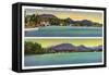 Saranac Lake, New York - Two Views of Lake Flower-Lantern Press-Framed Stretched Canvas