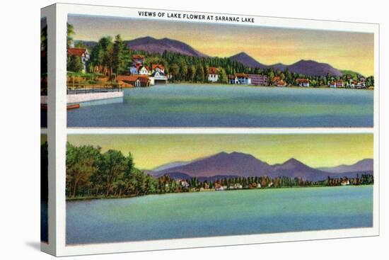 Saranac Lake, New York - Two Views of Lake Flower-Lantern Press-Stretched Canvas