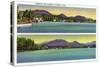 Saranac Lake, New York - Two Views of Lake Flower-Lantern Press-Stretched Canvas