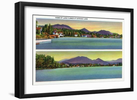 Saranac Lake, New York - Two Views of Lake Flower-Lantern Press-Framed Art Print