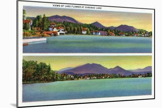 Saranac Lake, New York - Two Views of Lake Flower-Lantern Press-Mounted Art Print