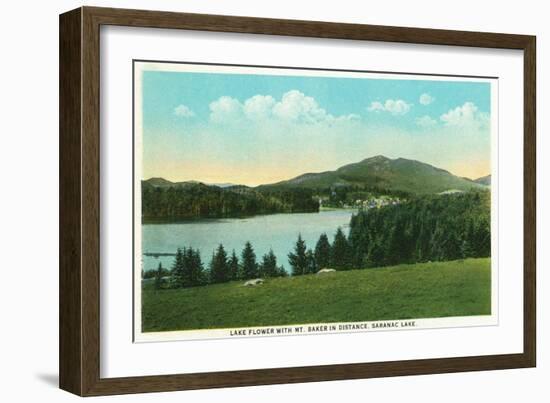 Saranac Lake, New York - View of Lake Flower with Mt. Baker in Distance-Lantern Press-Framed Art Print