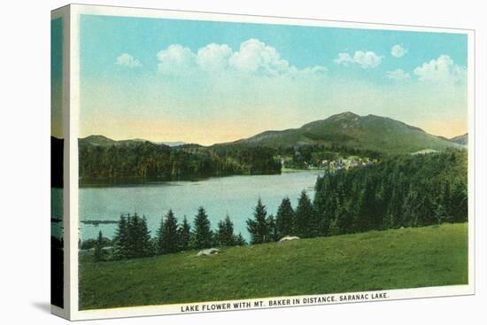 Saranac Lake, New York - View of Lake Flower with Mt. Baker in Distance-Lantern Press-Stretched Canvas