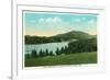 Saranac Lake, New York - View of Lake Flower with Mt. Baker in Distance-Lantern Press-Framed Premium Giclee Print