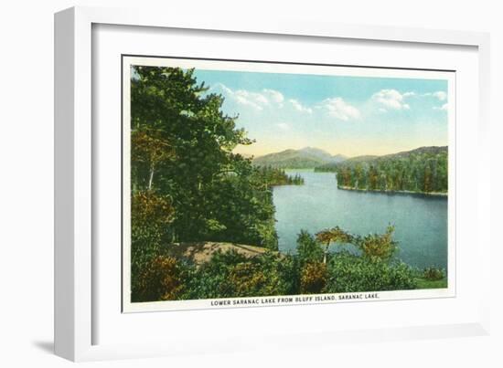 Saranac Lake, New York - View of Lower Saranac Lake from Bluff Island-Lantern Press-Framed Art Print