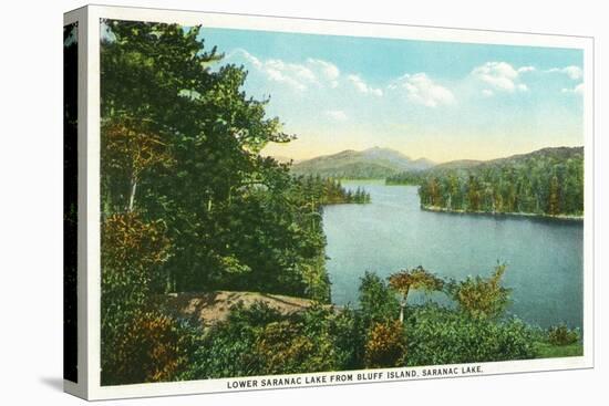 Saranac Lake, New York - View of Lower Saranac Lake from Bluff Island-Lantern Press-Stretched Canvas