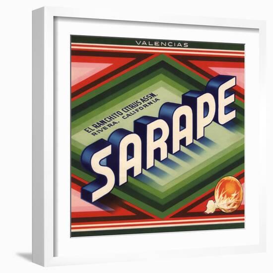 Sarape Brand - Rivera, California - Citrus Crate Label-Lantern Press-Framed Art Print