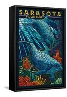 Sarasota, Florida - Dolphin Paper Mosaic-Lantern Press-Framed Stretched Canvas