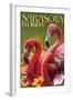 Sarasota, Florida - Flamingos-Lantern Press-Framed Art Print