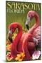 Sarasota, Florida - Flamingos-Lantern Press-Mounted Art Print