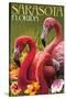 Sarasota, Florida - Flamingos-Lantern Press-Stretched Canvas