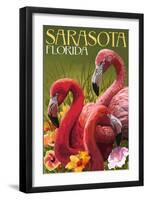 Sarasota, Florida - Flamingos-Lantern Press-Framed Art Print