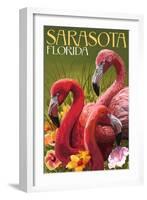 Sarasota, Florida - Flamingos-Lantern Press-Framed Art Print