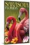 Sarasota, Florida - Flamingos-Lantern Press-Mounted Art Print