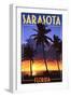 Sarasota, Florida - Palms and Sunset-Lantern Press-Framed Art Print