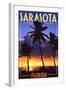 Sarasota, Florida - Palms and Sunset-Lantern Press-Framed Art Print