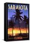 Sarasota, Florida - Palms and Sunset-Lantern Press-Framed Stretched Canvas