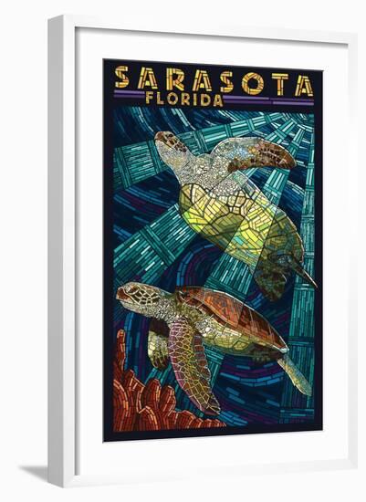 Sarasota, Florida - Sea Turtle Paper Mosaic-Lantern Press-Framed Art Print