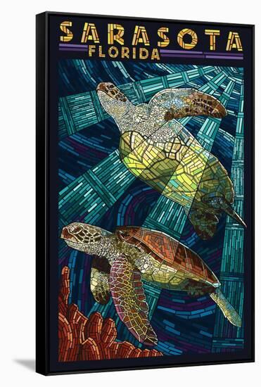 Sarasota, Florida - Sea Turtle Paper Mosaic-Lantern Press-Framed Stretched Canvas