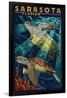 Sarasota, Florida - Sea Turtle Paper Mosaic-Lantern Press-Framed Art Print