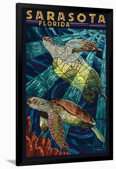 Sarasota, Florida - Sea Turtle Paper Mosaic-Lantern Press-Framed Art Print